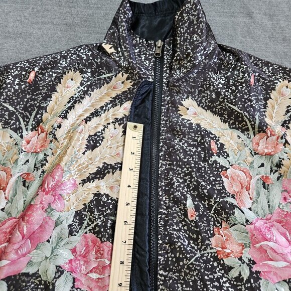 Hanarum Jacket Womens OS Reverisble Black Floral Zip Satin Shimmer VTG Boho Goth - Picture 9 of 14